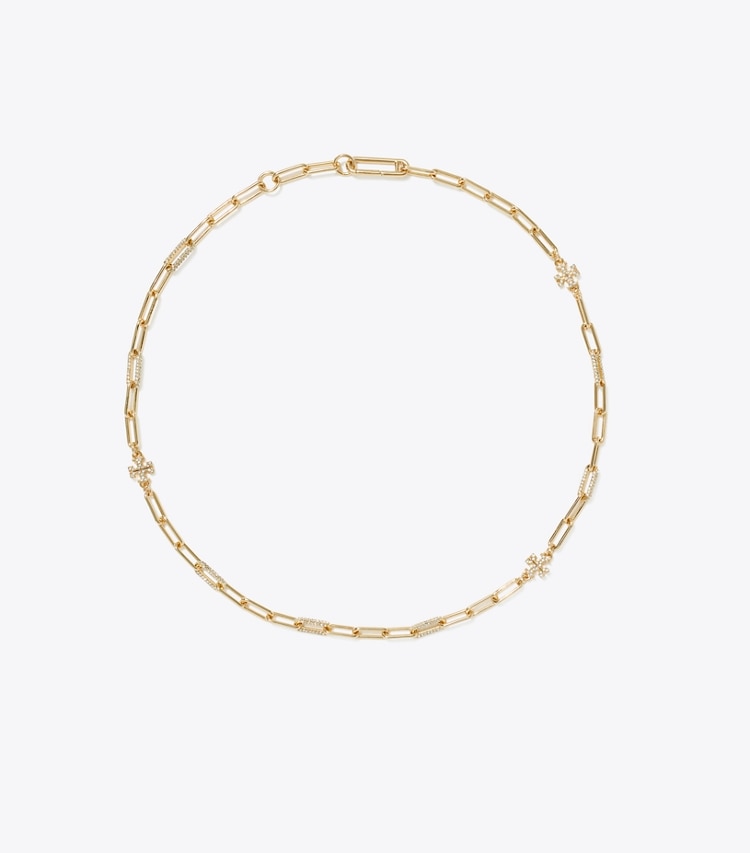 Tory Burch designer necklaces Good Luck Chain Pavé Necklace in Tory Gold / Crystal front