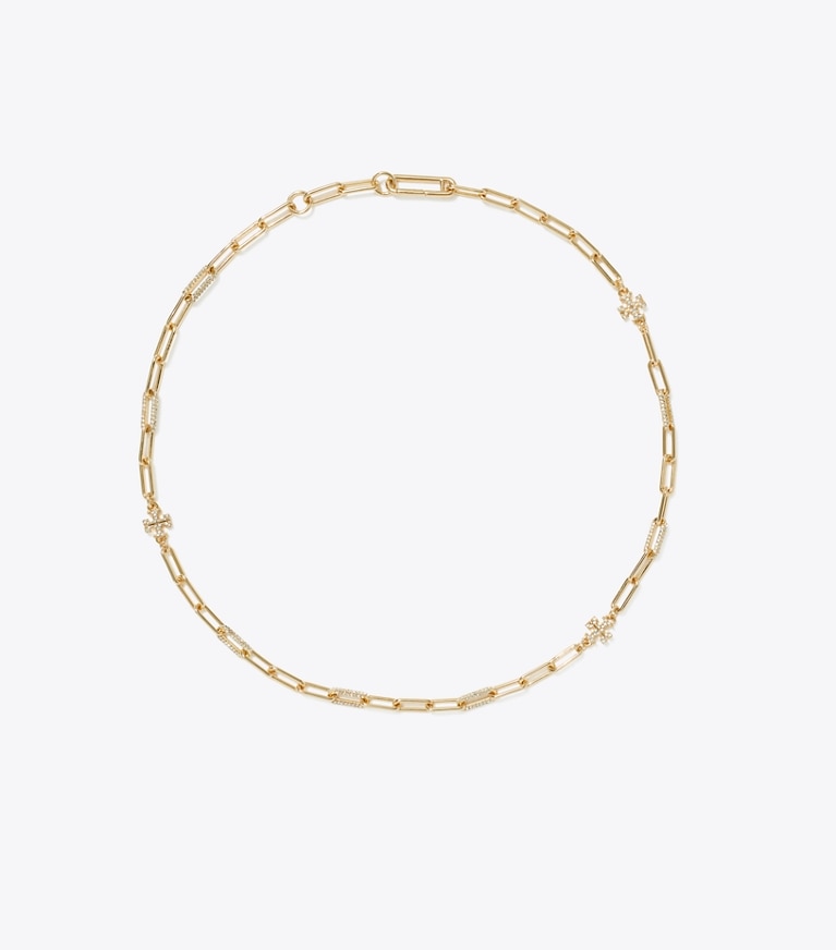 Tory Burch designer necklaces Good Luck Chain Pavé Necklace in Tory Gold / Crystal front