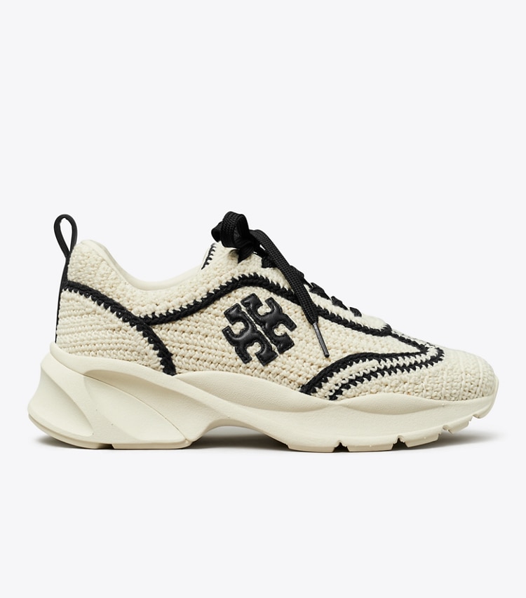 Tory Burch designer sneakers Good Luck Crochet Trainer in NEW IVORY / PERFECT BLACK side