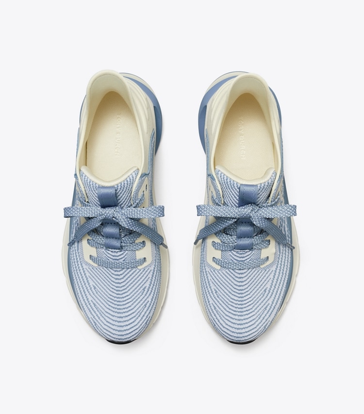 Tory Burch designer スニーカー グッドラック ニット トレーナー in RAINWATER / WHITE オーバーヘッド