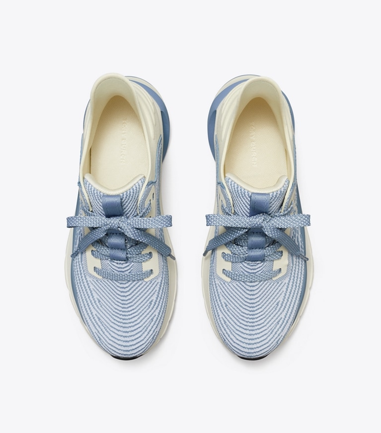 Tory Burch designer スニーカー グッドラック ニット トレーナー in RAINWATER / WHITE angle