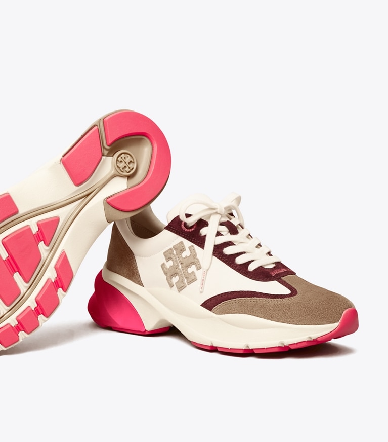 Tory Burch designer sneakers Good Luck Sneaker in NEW IVORY / Taupe / Pink angle