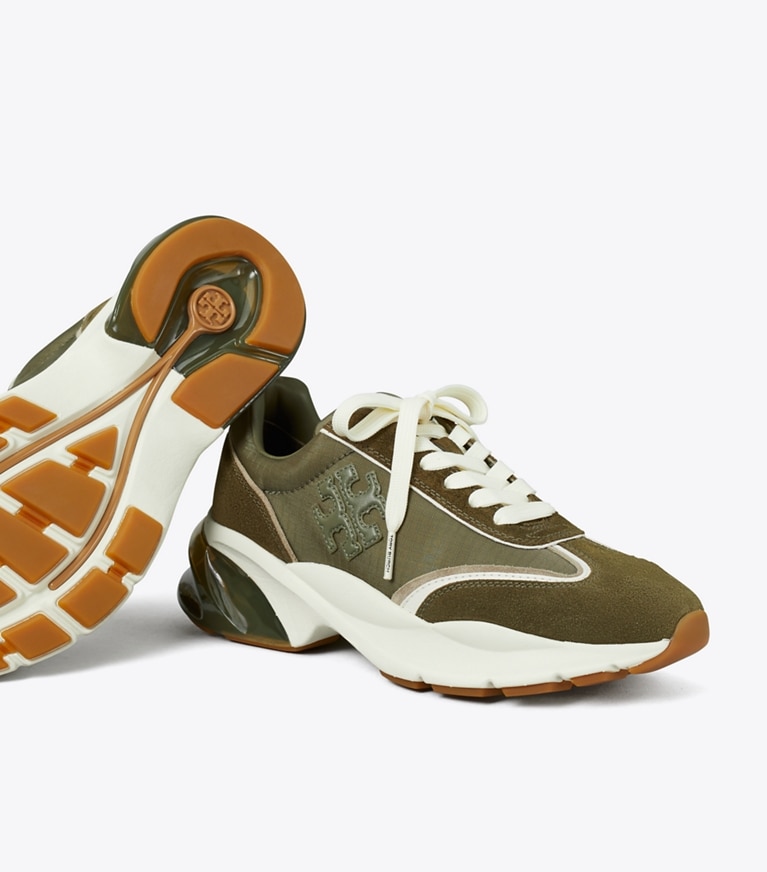 Tory Burch designer sneakers Good Luck Sneaker in DARK OLIVE / DARK OLIVE/ ANETO angle