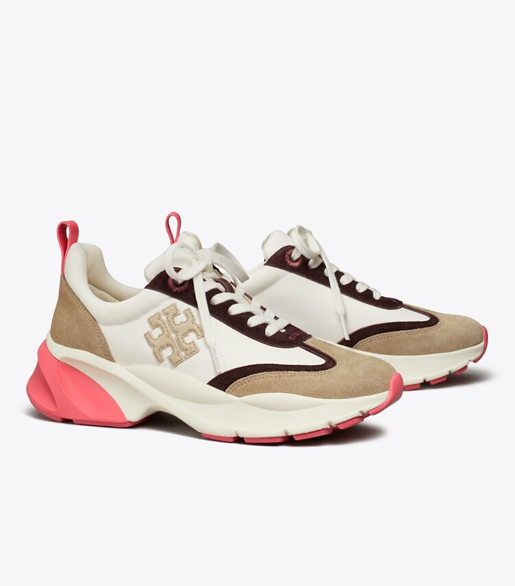 Tory Burch designer sneakers Good Luck Sneaker in NEW IVORY / Taupe / Pink angle