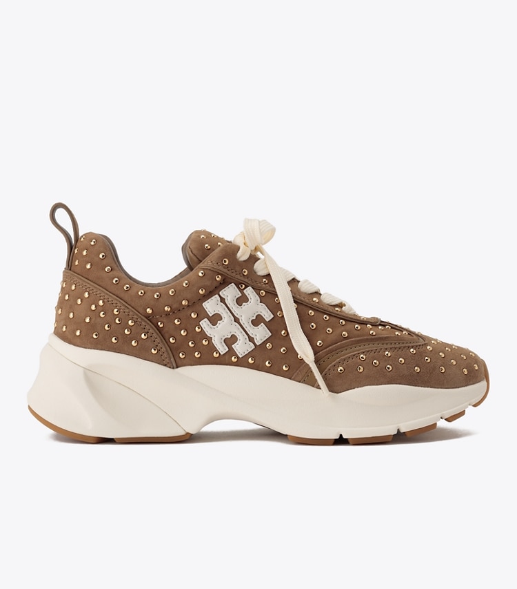 Tory Burch designer sneakers Good Luck Studded Trainer in ALCE / GOLD side