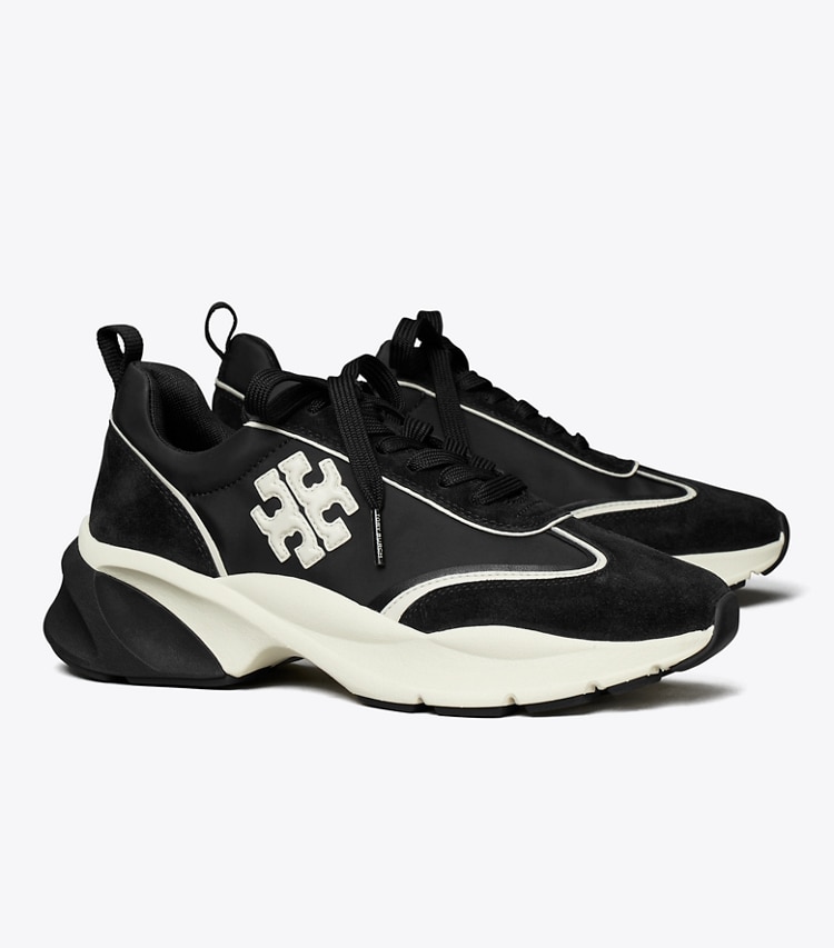 Tory Burch designer sneakers Good Luck Trainer in PERFECT BLACK / NEW IVORY angle