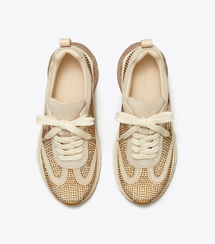 Tory Burch designer sneakers Good Luck Trainer in CHAMPAGNE / CALCARE / NEW CREAM overhead