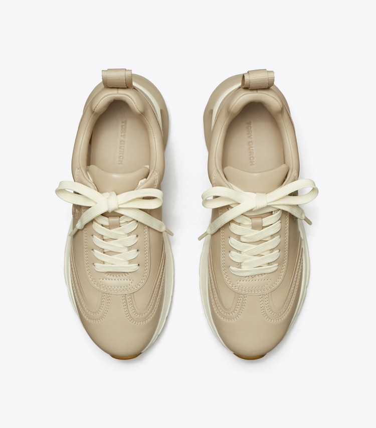 Tory Burch designer sneakers Good Luck Trainer in STONE GREY overhead