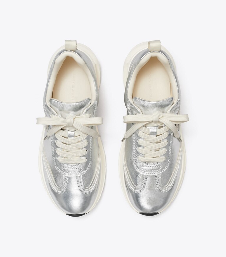 Tory Burch designer スニーカー グッドラック トレーナー in SILVER angle