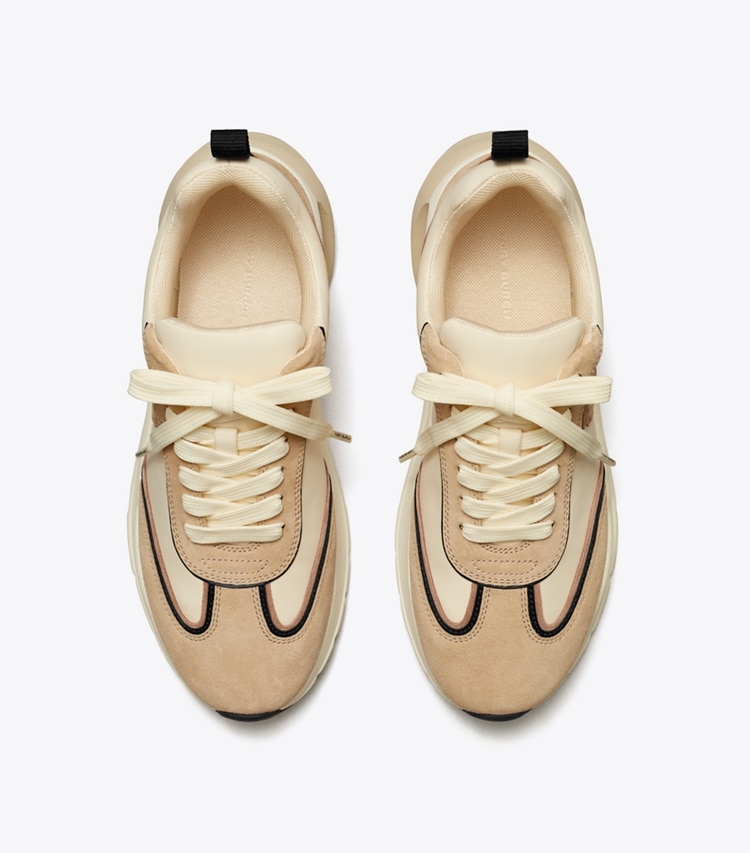 Tory Burch designer sneakers Good Luck Trainer in FRENCH PEARL / LINO overhead