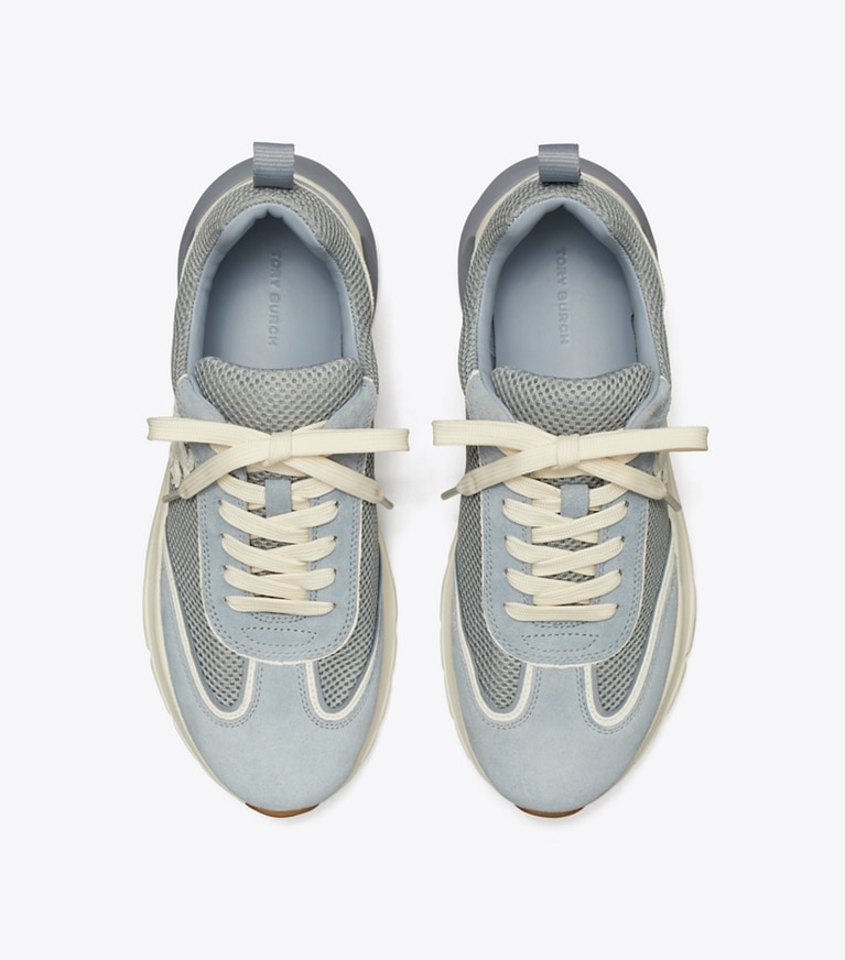 Tory Burch designer スニーカー グッドラック トレーナー in GREY / BIANCO / ARIA BLUE angle