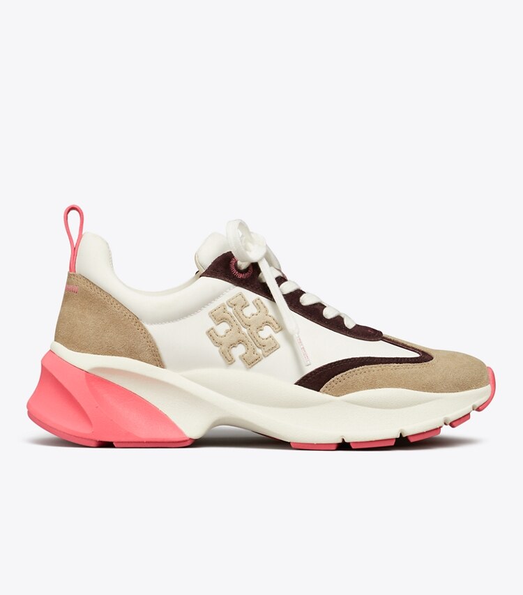 Tory Burch designer sneakers Good Luck Trainer in NEW IVORY / Taupe / Pink side