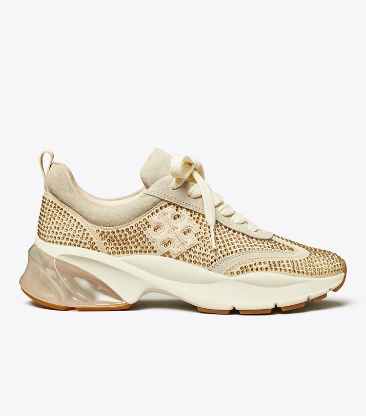 Tory Burch designer sneakers Good Luck Trainer in CHAMPAGNE / CALCARE / NEW CREAM side
