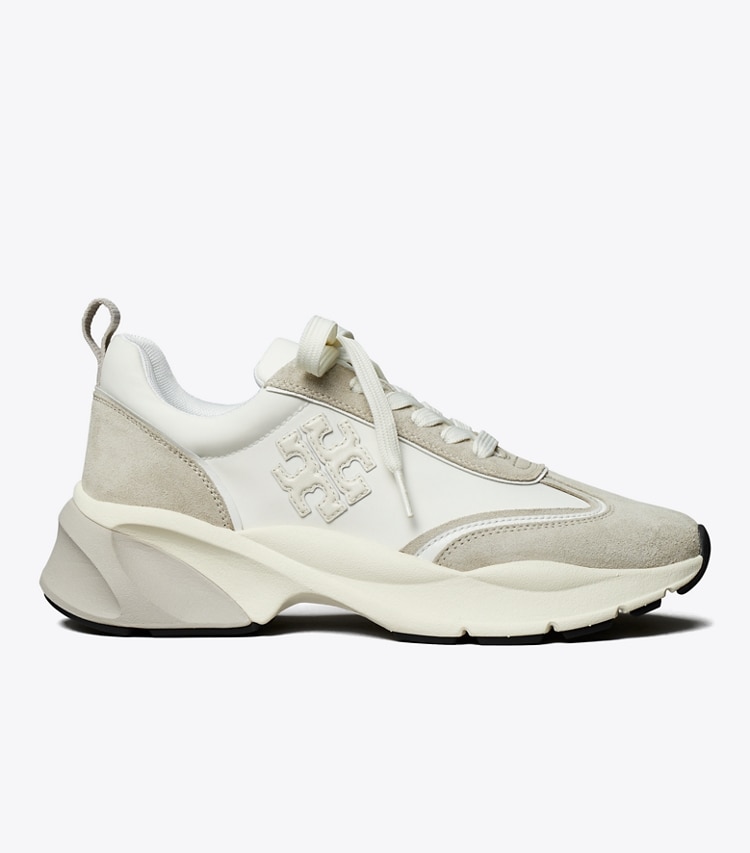 Tory Burch designer sneakers Good Luck Trainer in BIANCO / FOSSIL STONE side