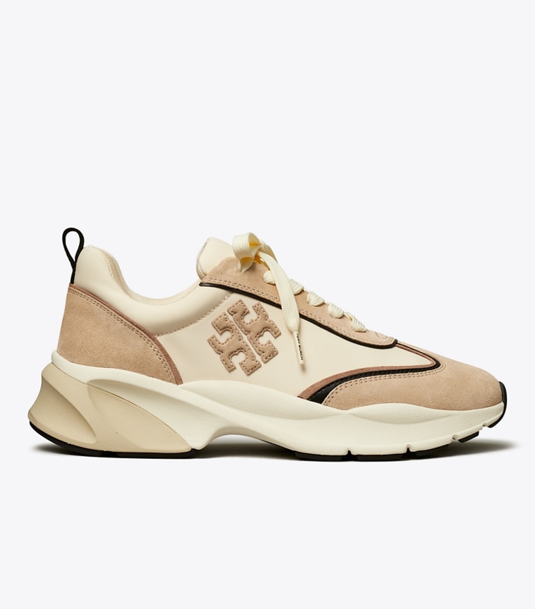Tory Burch designer sneakers Good Luck Trainer in FRENCH PEARL / LINO angle