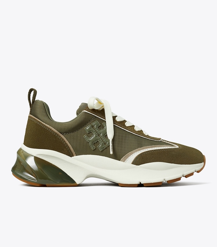 Tory Burch designer sneakers Good Luck Trainer in DARK OLIVE / DARK OLIVE/ ANETO side