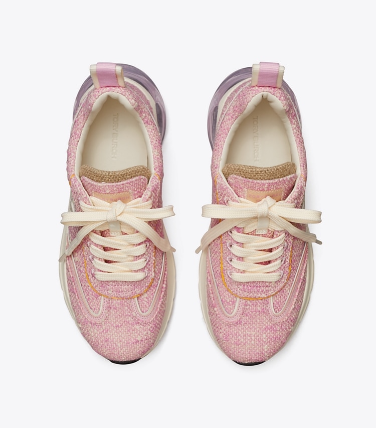 Tory Burch designer sneakers Good Luck Tweed Trainer in Pink overhead