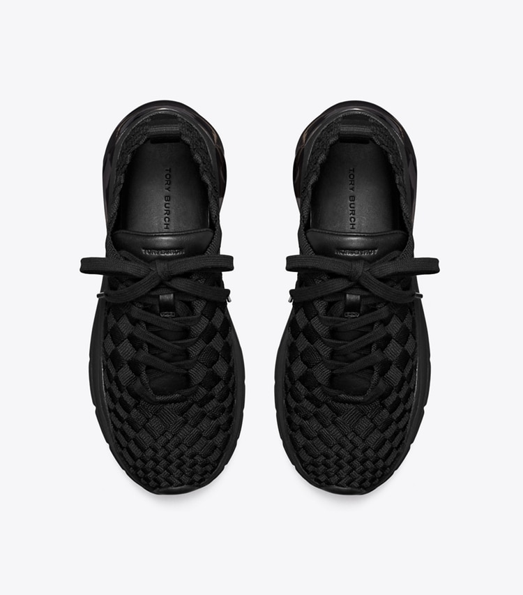 Tory Burch designer sneakers Good Luck Woven Trainer in PERFECT BLACK overhead
