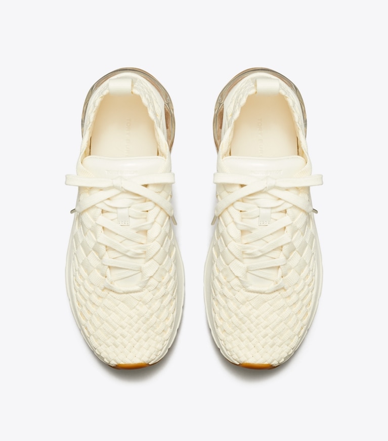 Tory Burch designer sneakers Good Luck Woven Trainer in NEW IVORY angle