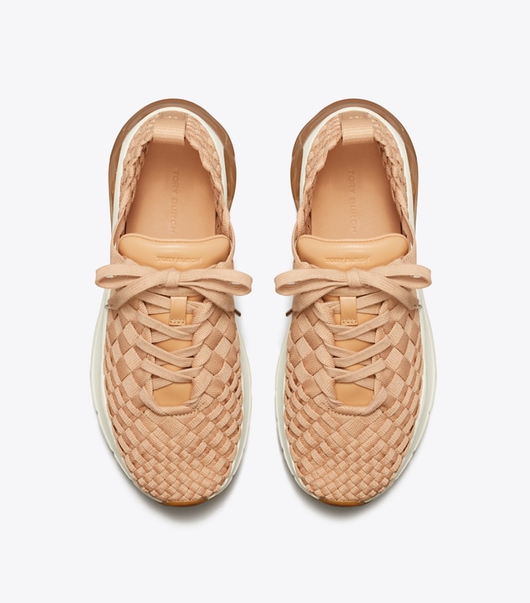 Tory Burch designer sneakers Good Luck Woven Trainer in VINTAGE BLUSH overhead