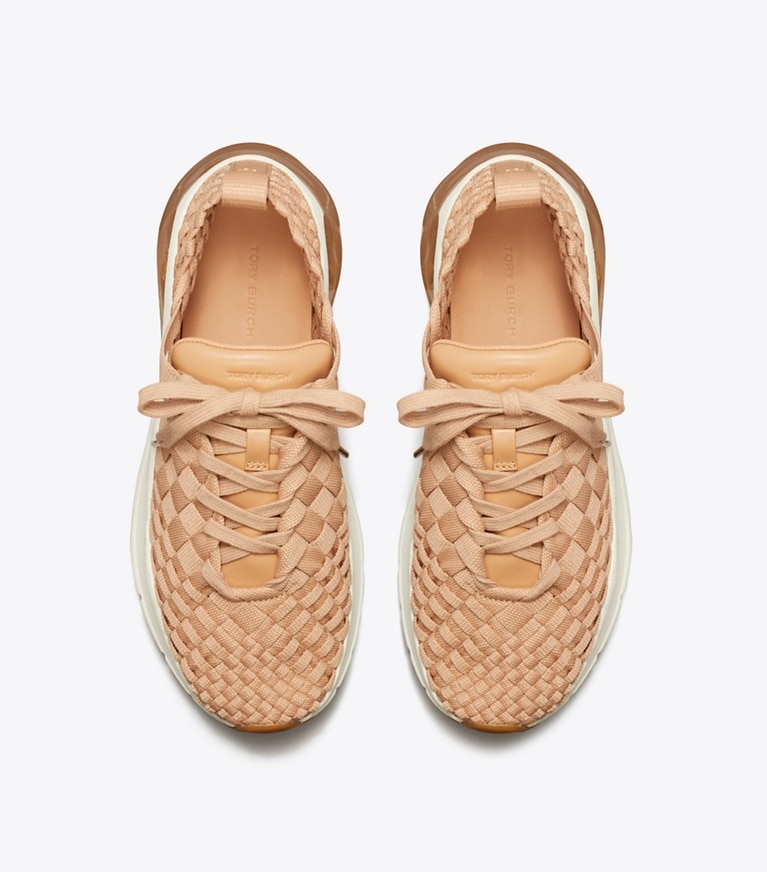 Tory Burch designer sneakers Good Luck Woven Trainer in VINTAGE BLUSH angle