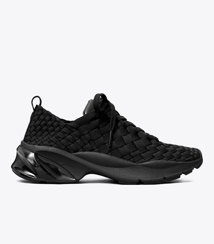 Tory Burch designer sneakers Good Luck Woven Trainer in PERFECT BLACK side