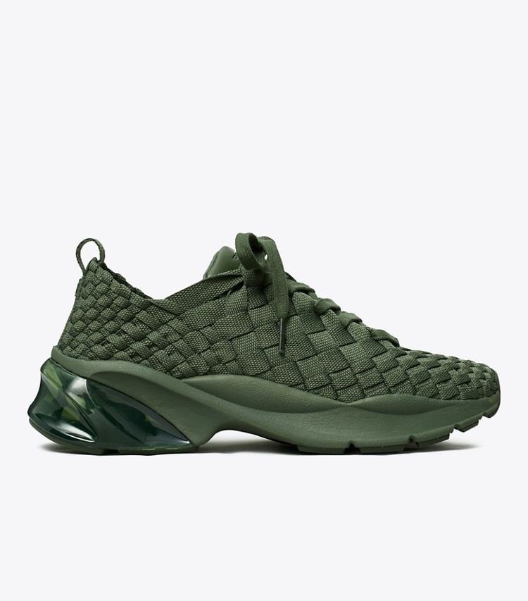 Tory Burch designer sneakers Good Luck Woven Trainer in DARK GREEN side