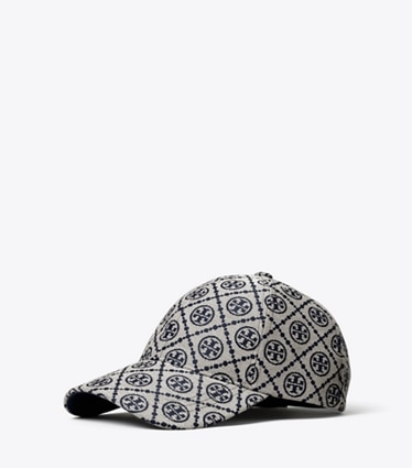 Tory Burch diseñador sombreros Gorra de béisbol con monograma T en Navy ángulo