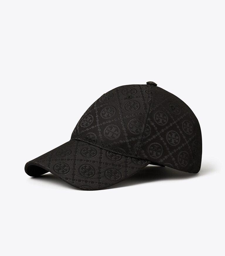 Tory Burch diseñador sombreros Gorra de béisbol con monograma T en Black ángulo
