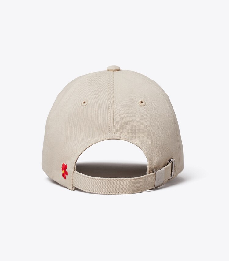 Tory Burch diseñador sombreros Gorra de béisbol con parche con logotipo en Tan volver