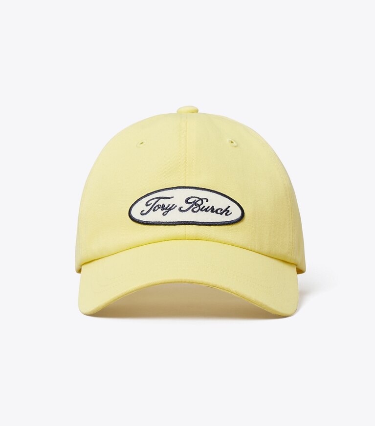Tory Burch diseñador sombreros Gorra de béisbol con parche con logotipo en Yellow Sky frente