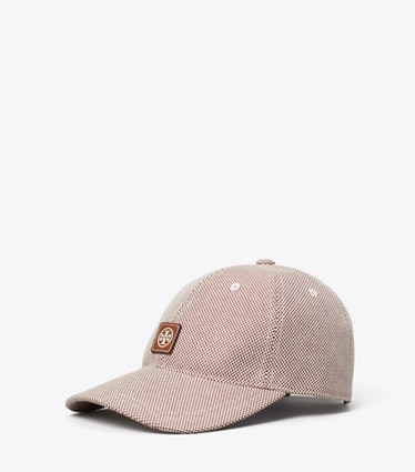 Tory Burch diseñador sombreros Gorra de béisbol de lona en dos tonos en Burgundy ángulo
