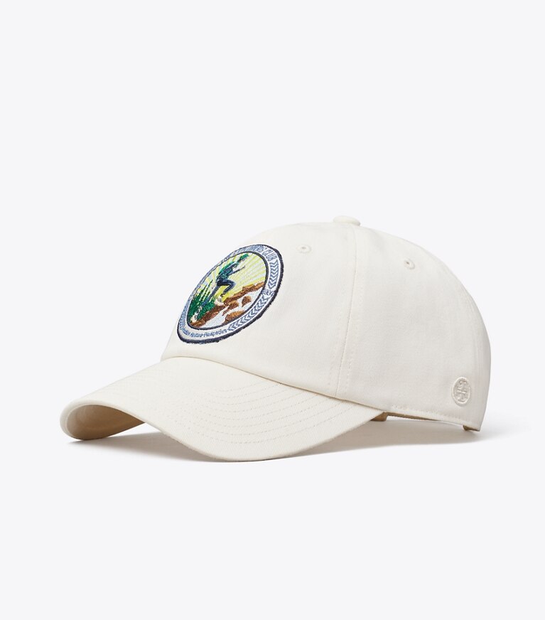 Tory Burch diseñador sombreros Gorra de béisbol de The Explorers Club en Ivory Pearl ángulo