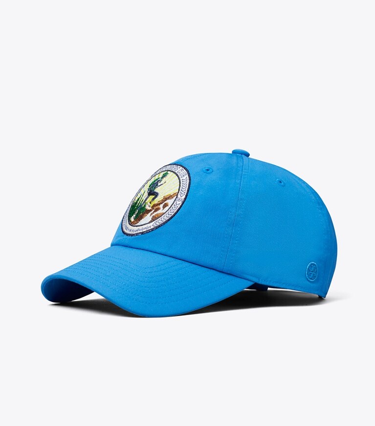 Tory Burch diseñador sombreros Gorra de béisbol de The Explorers Club en Bay Blue ángulo