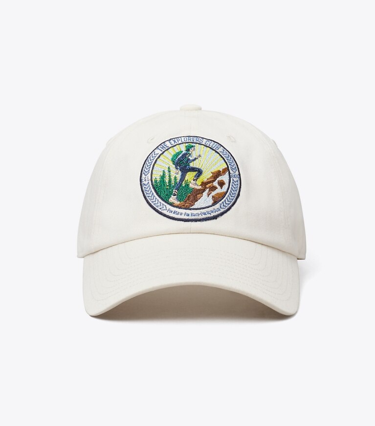 Tory Burch diseñador sombreros Gorra de béisbol de The Explorers Club en Ivory Pearl frente