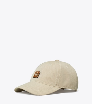 Tory Burch diseñador sombreros Gorra de lona con logotipo en NATURAL BROWN ángulo