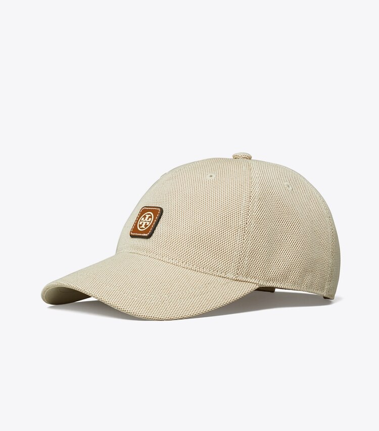 Tory Burch diseñador sombreros Gorra de lona con logotipo en NATURAL BROWN ángulo