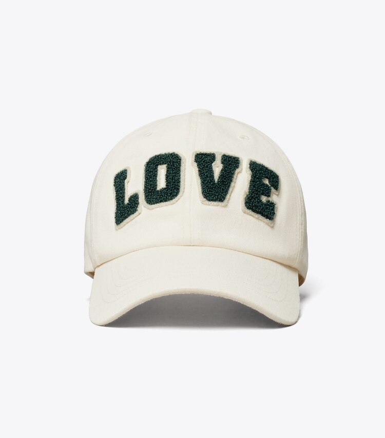 Tory Sport diseñador sombreros Gorra Love en Ivory Pearl frontal