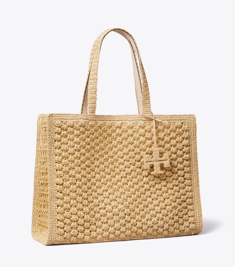 Tory Burch designer cabas Grand cabas Ella crocheté popcorn à la main in Natural angle