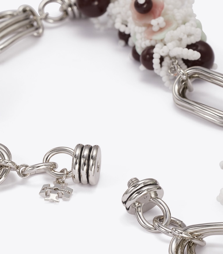 Tory Burch designer colliers Grand collier à perles Runway in Tory Silver informations