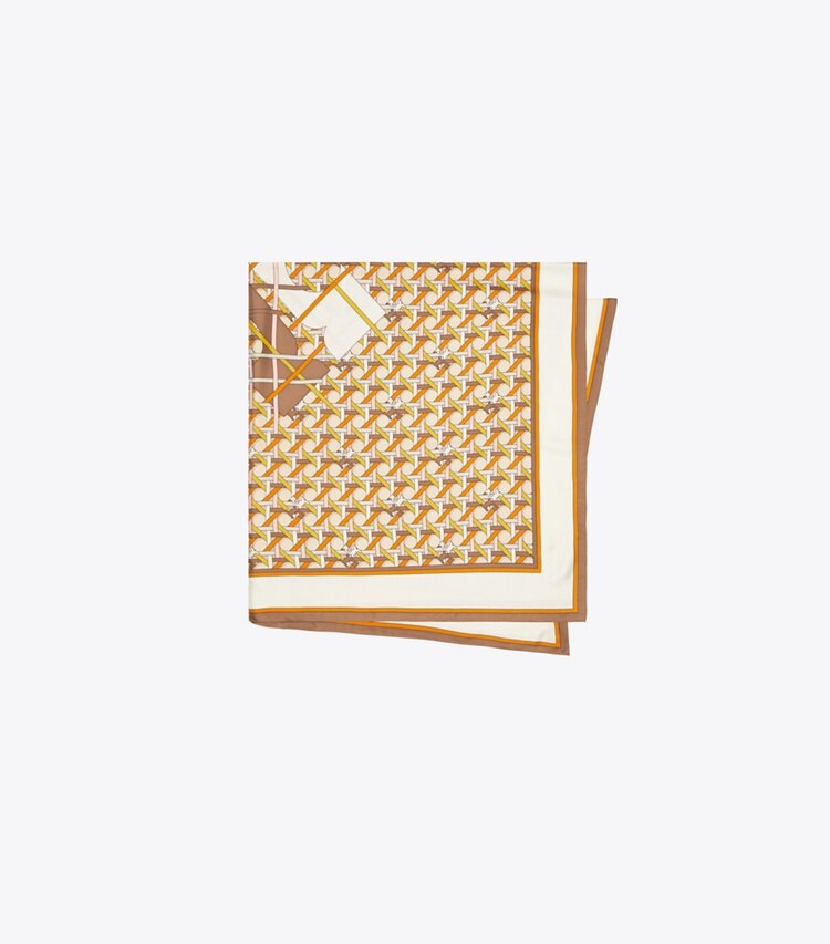 Tory Burch designer écharpes Grand foulard carré à logo tressé dans BUTTERMILK BASKETWEAVE plié
