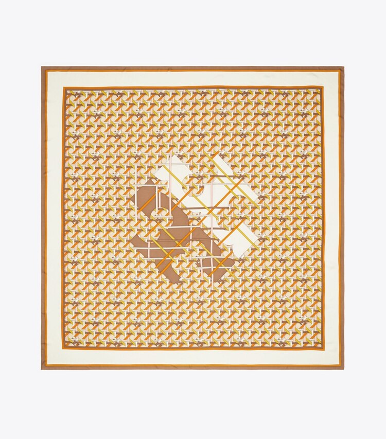 Tory Burch designer écharpes Grand foulard carré à logo tressé dans BUTTERMILK BASKETWEAVE vue du dessus