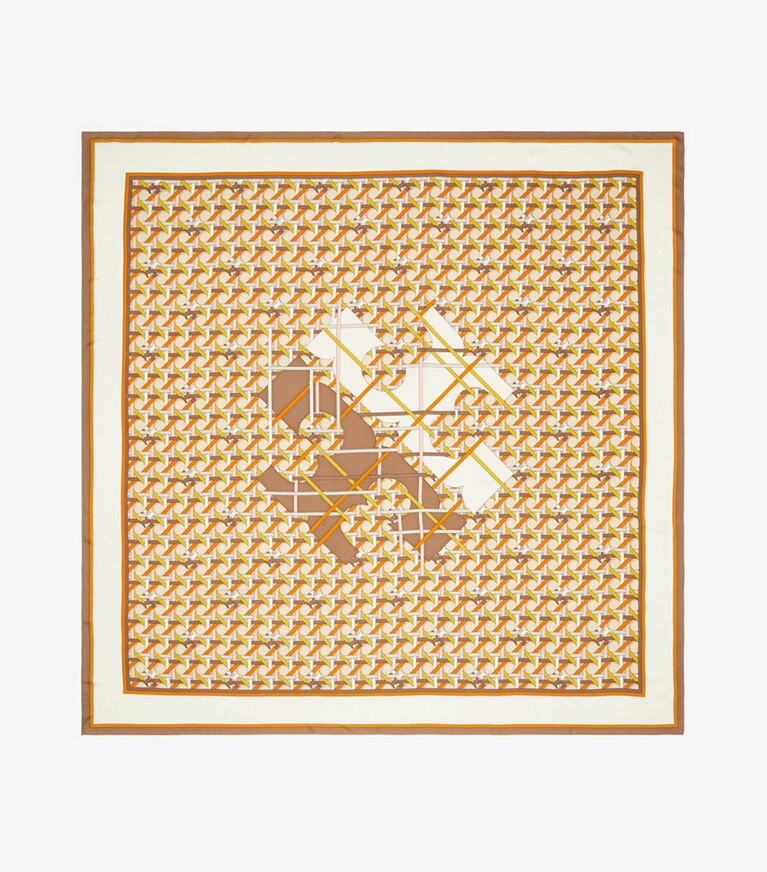 Tory Burch designer écharpes Grand foulard carré à logo tressé dans BUTTERMILK BASKETWEAVE vue du dessus