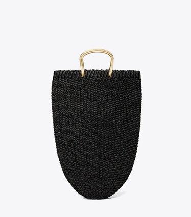 Tory Burch designer cabas Grand fourre-tout en crochet dans BLACK de face