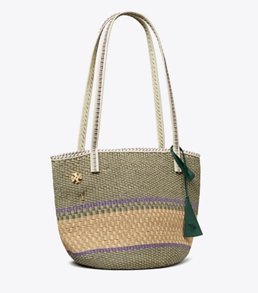 Tory Burch designer cabas Grand panier tissé à la main in Light Green Multi angle
