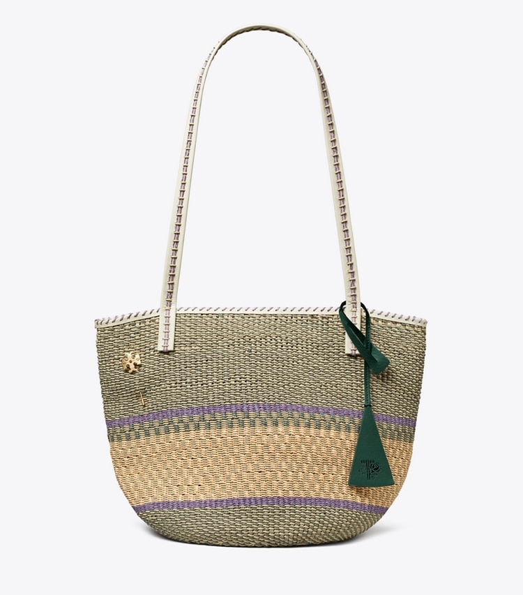 Tory Burch designer cabas Grand panier tissé à la main in Light Green Multi front