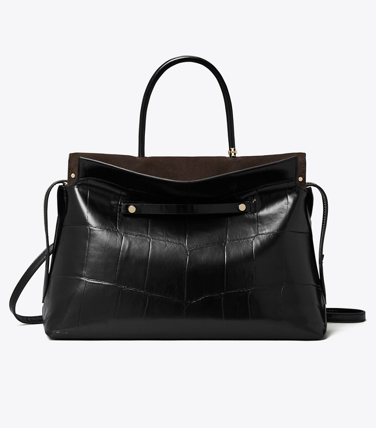 Tory Burch designer sac à main Grand sac Mercer en cuir embossé effet croco in Black front