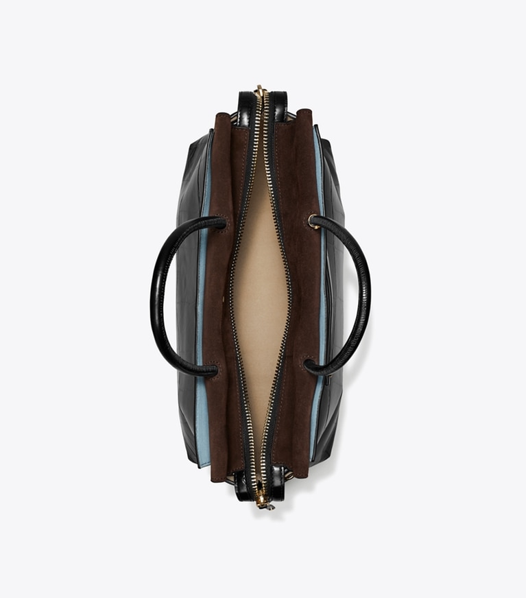 Tory Burch designer sac à main Grand sac Mercer en cuir embossé effet croco in Black angle