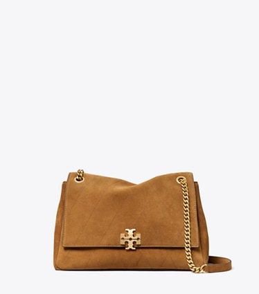 Tory Burch designer sacs porté épaule Grand sac porté épaule Charlie matelassé en daim in Caramel front