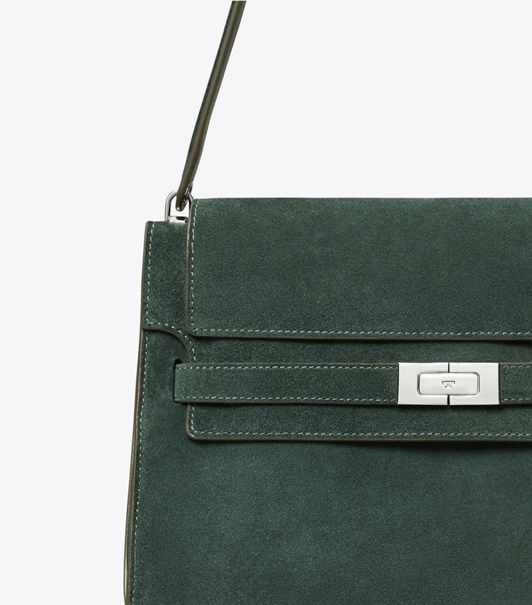 Tory Burch designer sacs porté épaule Grand sac porté épaule Lee Radziwill en daim in Warm Teal angle